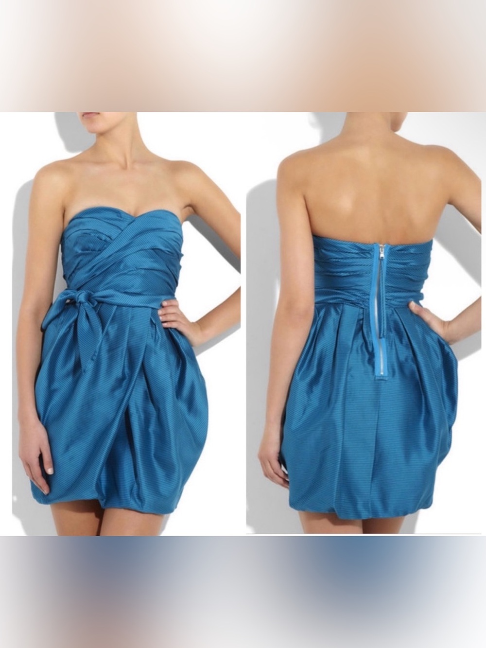 Marc by Marc Jacobs Lela Stripe Turquoise Silk Strapless Mini Fit & Flare Dress